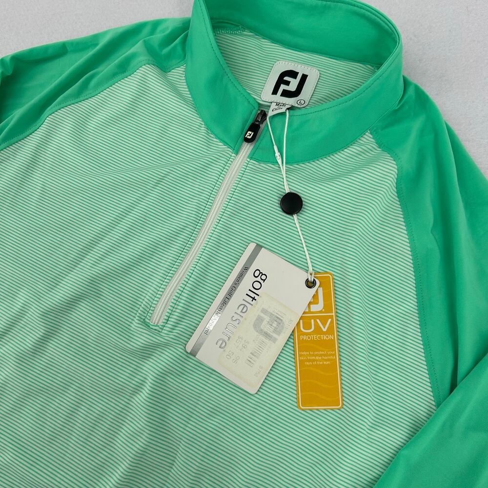 NWT Women's Green White FootJoy Golf 1/4 Zip UV Sun Protection Long Sleeve Sz L - Picture 2 of 9